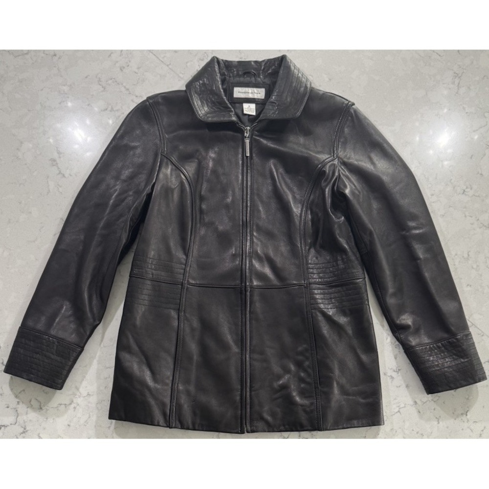 VTG 90s Preston & York Genuine Lambskin Leather Jacket Womens Medium Black Zip
